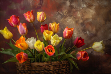 An image depicting variegated tulips in a context that highlights their symbolic meaning, such as representing beauty in diversity or the uniqueness of an individual - Generative AI