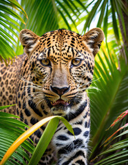 Leopard portrait in a tropical forest