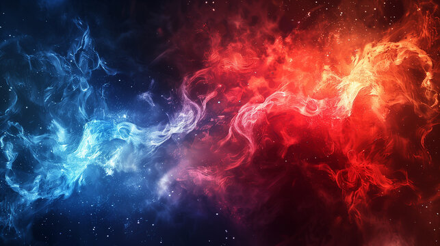 Versus background design in abstract style. banner Announcement of two fighters. Blue cold VS red fire. Competition vs match game, martial battle vs sport. image illustration.