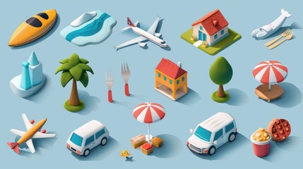Isometric 3D Illustrations of Various Objects and Scenes