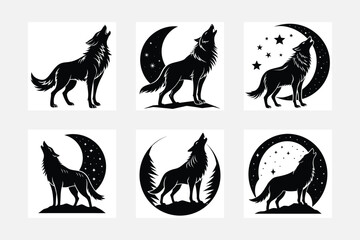 Create Impactful Art with a Set of Wolf Silhouette Illustrations
