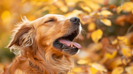 Golden Retriever Scratching in Autumn Foliage