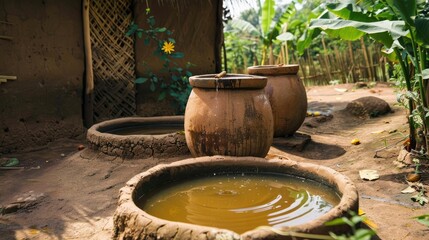 Fototapeta premium Earthen containers utilize water purification materials