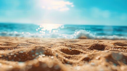 Closeup of Sandy Beach with Blurred Ocean and Sky