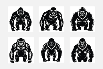 Versatile Set of Gorilla Silhouette Illustrations
