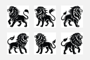 Artistic Set of Lion Roaring Graphics
