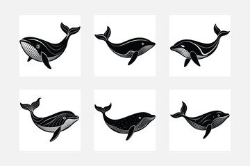 Detailed Whale Silhouette Illustrations Collection