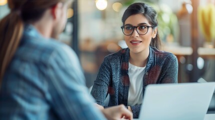 Modern Office Job Interview for Software Developer with Presentation on Laptop
