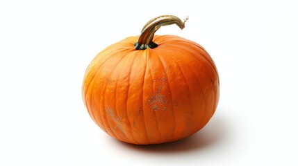 Obraz premium This is a photo of a pumpkin. It has a smooth, orange surface with a green stem. The pumpkin is sitting on a white background.