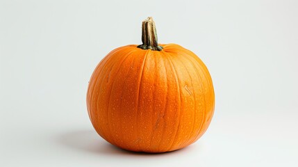 Obraz premium This is a studio photograph of a pumpkin. The pumpkin is sitting on a white seamless background. The pumpkin is orange and has a brown stem.