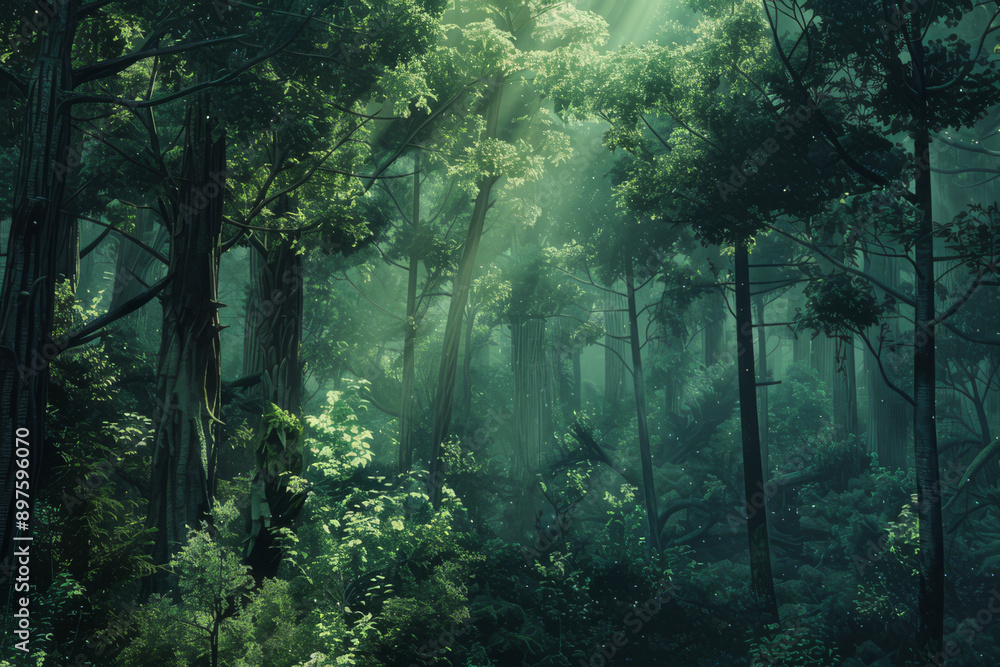Wall mural a forest where endangered trees are threatened by external factors such as logging, climate change, 