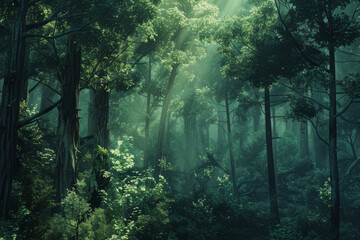 Fototapeta premium A forest where endangered trees are threatened by external factors such as logging, climate change, or disease - Generative AI