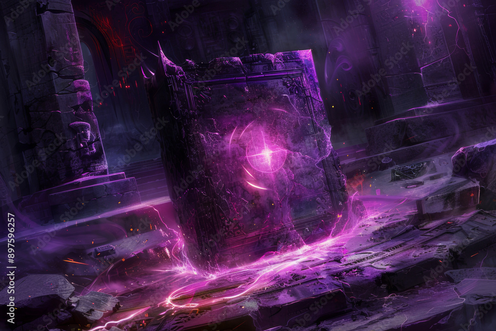 Wall mural the image conveys the power and danger of ancient curses, representing elements such as glowing rune