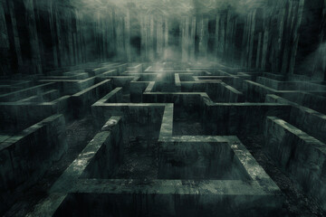 The concept of being lost in a labyrinthine nightmare, focusing on winding paths that lead nowhere and the feeling of entrapment - Generative AI
