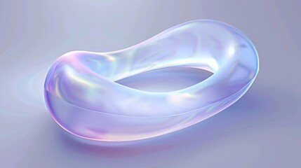Gracefully positioned on a subtle gradient background, an iridescent, translucent form reflects a spectrum of vibrant colors with its smooth surface