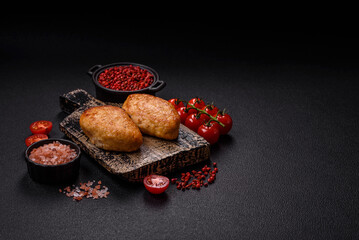 Delicious fresh fried minced fish cutlets with spices and herbs