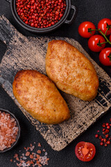 Delicious fresh fried minced fish cutlets with spices and herbs