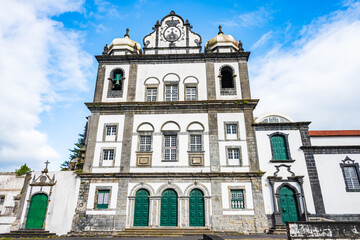 Obraz premium Traditional style old church in Horta town, Faial island, Azores, Portugal