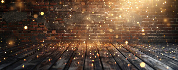 wooden floor with glowing lights and brick