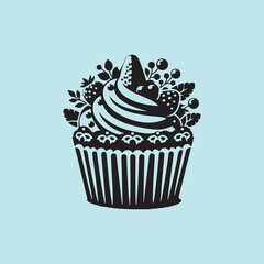 Cupcake vector hand-drawn silhouette illustration