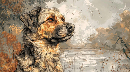 Majestic Dog Portrait in Nature Scene