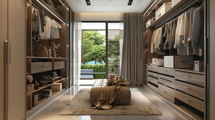 Modern Walk-In Closet with Natural Light.