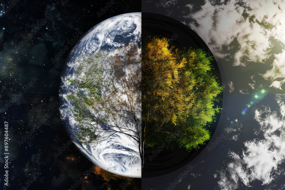 Wall mural the changing seasons on earth as observed from an external viewpoint, emphasizing the transformation
