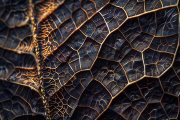 The intricate beauty of nature's microcosm, focusing on a close-up of natural elements such as a leaf's vein patterns, the texture of bark, or the world of insects - Generative AI