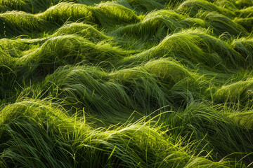 The artistic patterns created by mown or wind-swept grass, focusing on the aesthetics of grass when shaped by human or natural forces - Generative AI