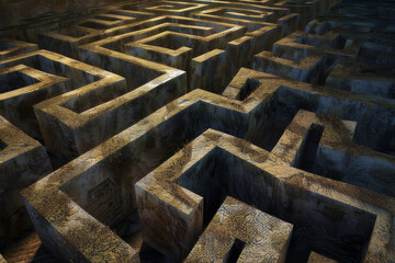 Lighting and color can enhance the abstract maze's depth and the sense of being immersed in a mental puzzle - Generative AI