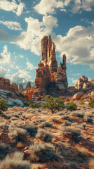 Sandstone rock formations and desert landscape