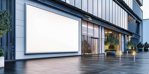 Luxurious white billboard mockup on the facade of a modern building
