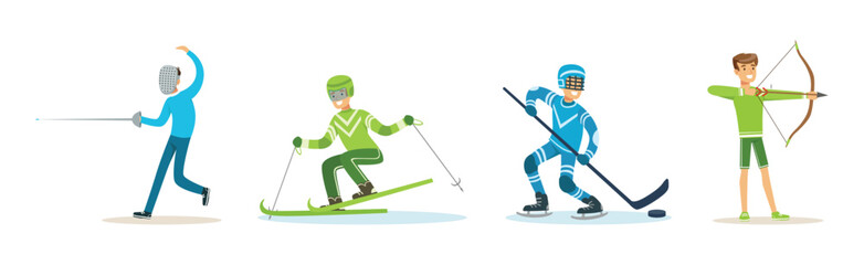 Fototapeta premium Athletic Man Character Enjoy Sport Activity Vector Set