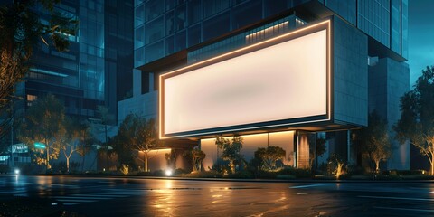 Large Blank Billboard on Contemporary Urban Building, Evening Light