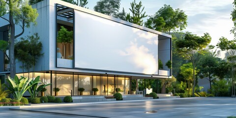 Obraz premium Large Blank Billboard on Contemporary Urban Building, Evening Light