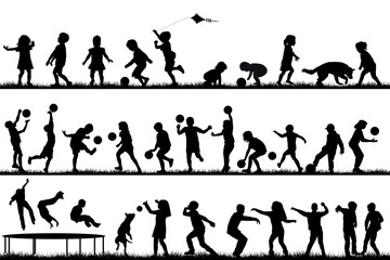 Set of children silhouette playing outdoor