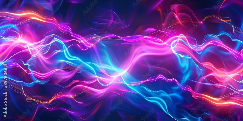 Poster neon light waves form a lively digital background full of energy and excitement, pulsating with a dy