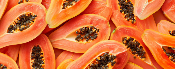 Seamless pattern featuring papaya slices for background, offering a warm and tropical feel.