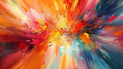 Obraz premium Vibrant abstract burst of colors evokes joy and celebration, perfect for any project. Rainbow spectrum with bright brushstrokes adds modern artistic touch
