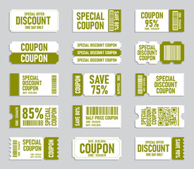 coupon promotion set, voucher card template, coupon code promotion, gift voucher, coupon book, discount voucher, coupon vector, png, transparent