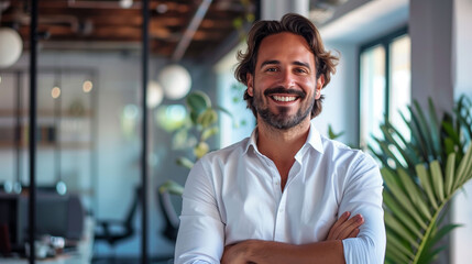 Fototapeta premium Smiling business man in casual, company owner, professional posing, looking at camera, .