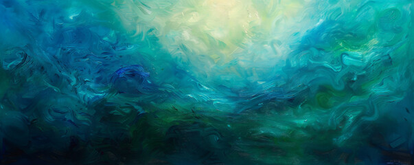 Obraz premium An abstract oil painting featuring a mesmerizing blend of glowing blue and green textures. The vibrant colors create a dynamic and captivating visual experience, highlighting the unique texture of the