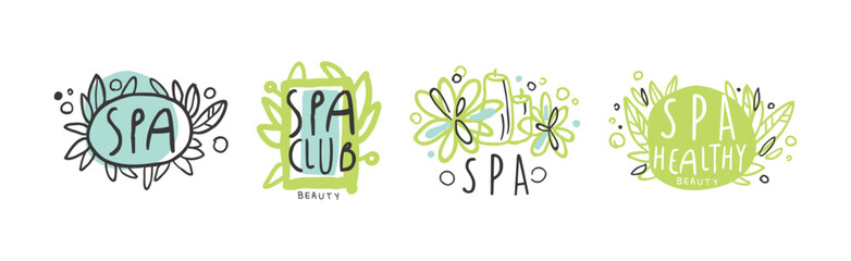Spa Club and Beauty Studio Label and Logo Design Vector Set