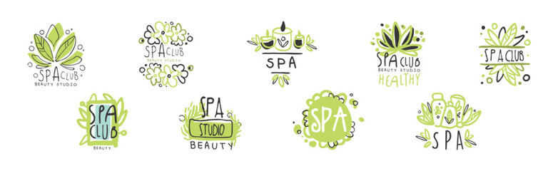 Spa Club and Beauty Studio Label and Logo Design Vector Set