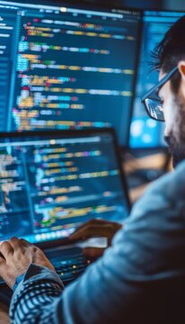 Close-Up Detailed Shots of Developers Coding in Python, JavaScript, and Java for Software Projects