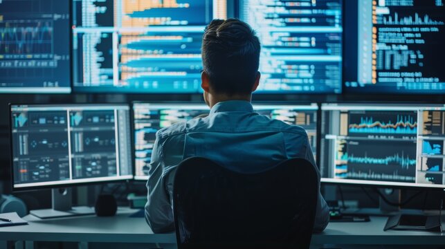 DevOps Engineer Managing CI/CD Pipeline in High-Tech Office, Perfect for IT and Tech Publications