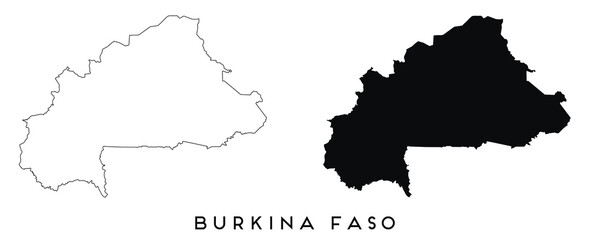 Burkina Faso map outline and black silhouette vector