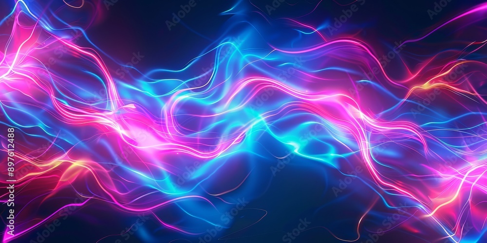Aufkleber colorful neon light waves move abstractly, creating a dynamic, vibrant visual experience with a mode
