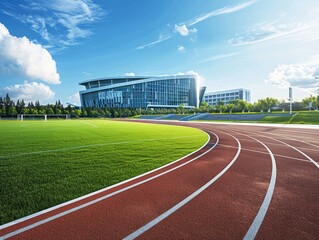 The running track inside a football stadium is usually a circular pathway surrounding the field.