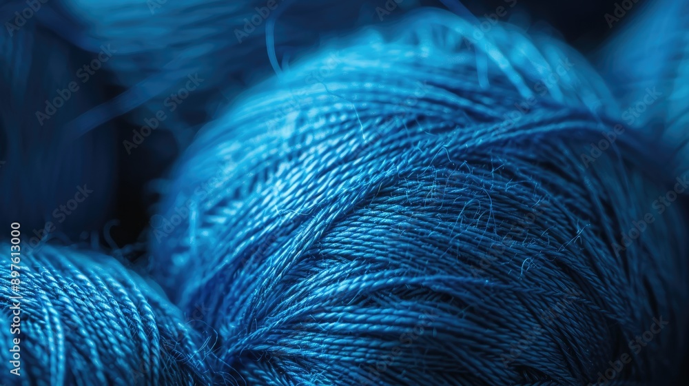 Aufkleber close up macro image of blue thread on fabric surface for banner and website backdrop